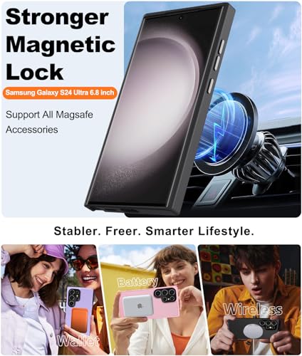 TISOOG Strong Magnetic for Galaxy S24 Ultra Case, [Compatible with Magsafe] [Military Grade Drop Tested] Protective Translucent Matte Slim Case for S24 Ultra 6.8 inch,Black — view 2