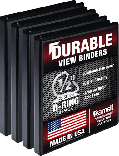 Image of Samsill Durable 0.5 inch 3 Ring Binder, D Ring Binder, 100% Recycled Chipboard, Black, 4 Pack