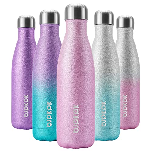 Image of BJPKPK Insulated Water Bottles 17oz Stainless Steel Sports Water Bottles Keep Cold for 24 Hours and Hot for 12 Hours,BPA Free,Glitter Pink