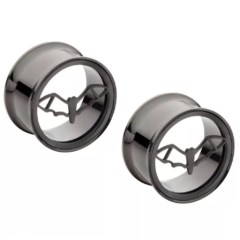Pierced OwlPierced Owl 316L Stainless Steel Cut Out Bat with Open Wings Double Flared Plugs, Sold As Pair
