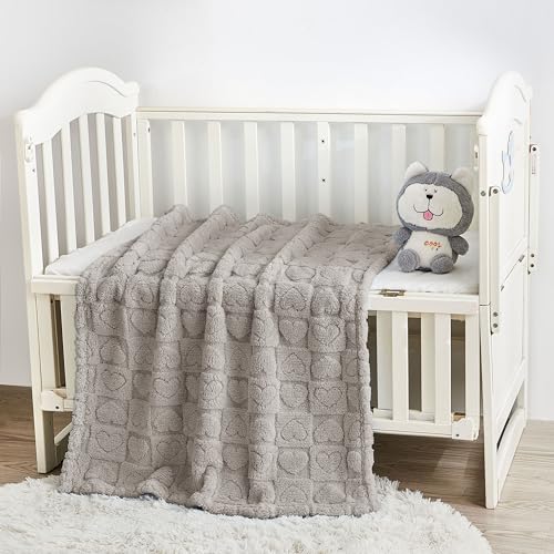 Image of Yurhap Heart Baby Blanket, Love Plush Fleece Baby Blankets for Boys Girls | Soft Baby Boy Blankets for Infant Toddler Newborn Gifts, Fluffy Baby Essentials, For Crib Stroller, 30 inchx40 inch, Oxford Tan