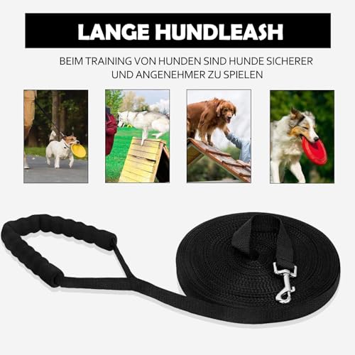 Dubest Schleppleine für Hunde,5M 10M 20M 30M Hundeleine Ausbildungsleine mit Weich Handschlaufe und Karabiner Robuste Nylon Trainingsleine für Kleine bis Große Hund (5M, Schwarz)