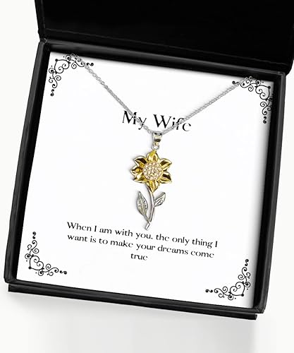 Love Wife, When I am with You, The Only Thing I Want is to Make Your Dreams Come True, Collar con colgante de girasol navideño para esposa