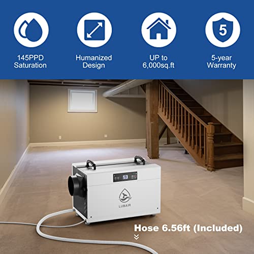 Lubair Commercial Dehumidifiers 145 Pint, Crawl Space Dehumidifiers For Basements,Basement Crawl Space, Dehumidifiers For Large Room，Memory Starting, Crawlspace Garage Attic Whole House, Auto Defrosting，Ideal For Industrial Or Whole Home And Job Sites With 5 Years Warranty #TOP1