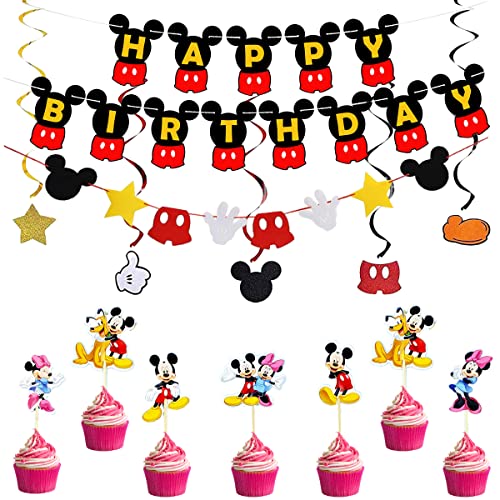 Decoration Anniversaire Mickey 31 Pcs,Minnie Anniversaire Bannière,Décoration Cupcake Mickey,Spirale Mickey Decoration,Bannière Mickey,Mickey Party Deco,pour la Fête D'anniversaire Des Enfants