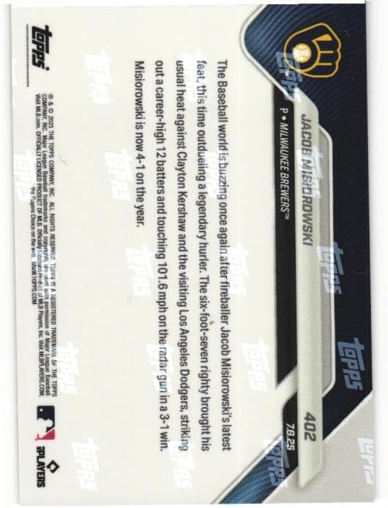 JACOB MISIOROWSKI 2025 Topps Now Call Up #402 Rookie Baseball Card RC Milwaukee Brewers