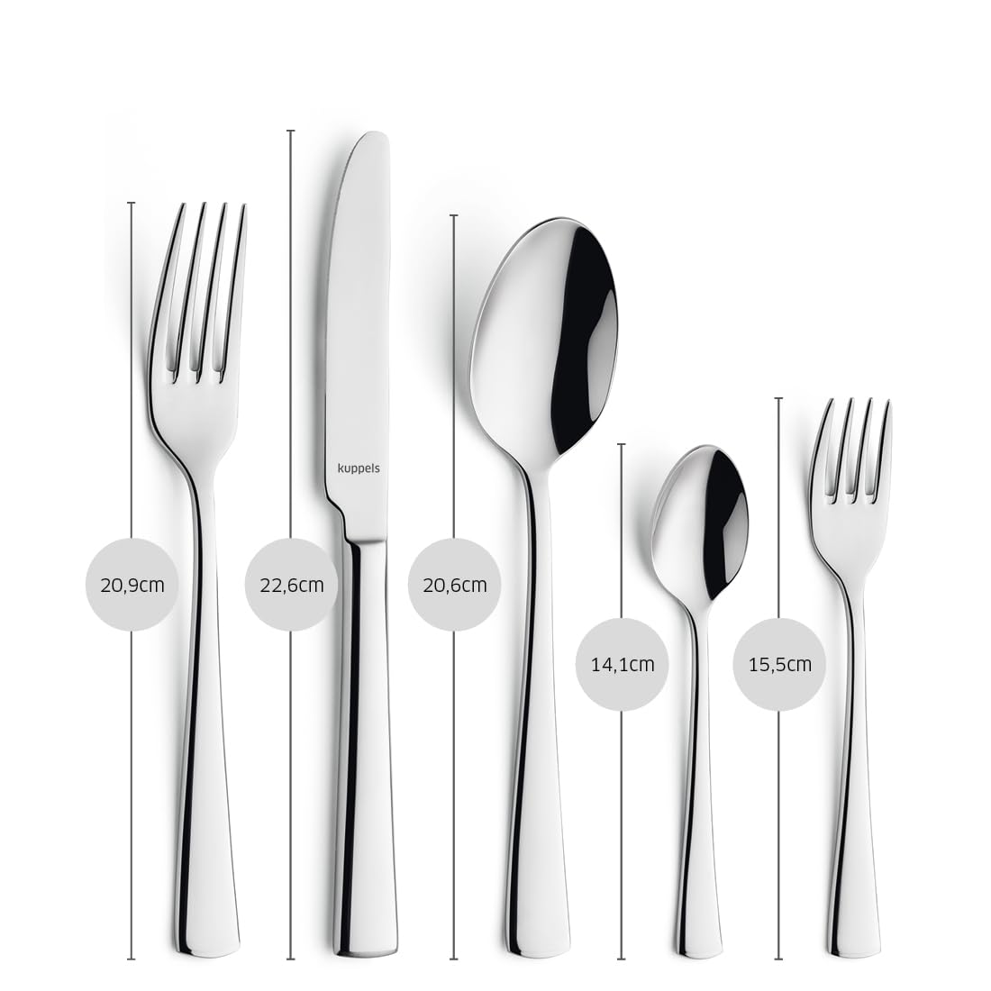 Kuppels Besteck-Set FLAIR 60-tlg, 12 Personen, Edelstahl, spülmaschinenfest | Wellenschliff-Messer, spülmaschinenfest, rostfrei, 13/0-Klingenstahl, zeitlos klassisches Besteck-Design