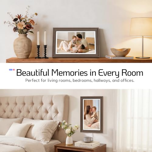 Image of NexFoto Touchscreen Digital Picture Frame 15.6'', FHD WiFi Digital Photo Frame, Wood Electronic Frame 64GB, Add Pics from Google Photos, Share Videos via APP /USB, for Mom /Grandparents /Birthday, Walnut