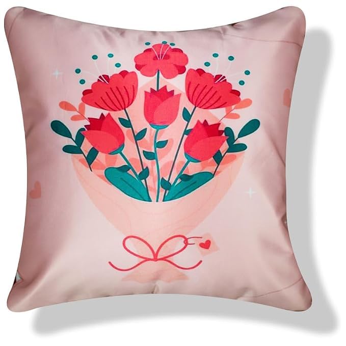 Image of Decorative Satin Sofa Cushion Covers Set of 5, 16 x 16 Inches, Multicolor Floral Printed Pillow Covers for Living Room, Bedroom, Couch & Sofa, Soft Glossy Fabric, Zipper Closure