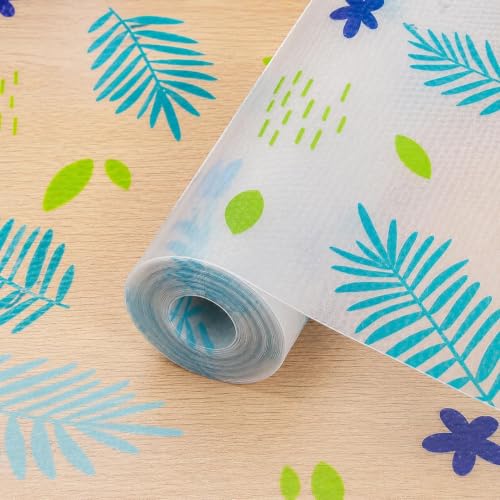 Image of EVA Fridge Shelf Liner Roll, Washable Drawer Mat Sheet, Cut-to-Size Cabinet & Refrigerator Shelf Protector, Food Contact Suitable Multipurpose Kitchen Table Liner Roll, 3 Meter (Blue Flower)