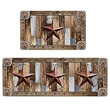 AILUER Farmhouse Wood Kitchen Rugs Mats Set of 2 Rustic Texas Star Anti-Fatigue Cushioned Kitchen Fl