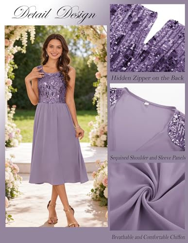 Image of GRACE KARIN Formal Wedding Guest Dress Sequin Mother of The Bride Dresses | Two Piece,3 /4 Sleeve,Tea Length,Crew Neck,Fit and Flare,Chiffon,Suitable for Spring /Summer /Fall /Winter /Cocktail /Party /Prom
