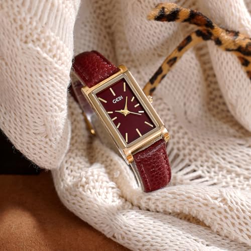 Image of Quartz Watch for Women, Lady Stylish Square Dress Watch with Leather Strap and Sapphire Crown