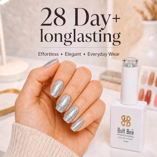 Image of BOLT BEE 15ML Gel Nail Polish 1Pc Clear Pink Glitter Nail Polish Soak Off UV LED Nail Gel Polish Nail Art Starter Manicure Salon DIY at Home, 0.5 OZ (1) (84)