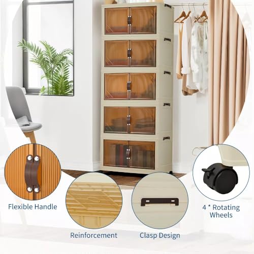 Lidzopas Faltbarer Kleiderschrank 68 × 38 × 173 cm, Kunststoff-Klappkommode mit Magnetischen Türen, Stabil Mehrzweckschrank für Kinderkleidung Aufbewahrung von Spielzeug ﻿