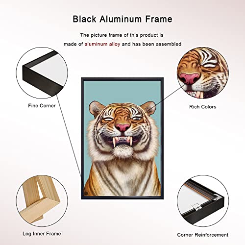Canvas Prints Wall Art Tiger Smile Pictures Painting Canvas Paintings Animal Black Metal Aluminum Frame Ready To Hang For Home Decorations Wall Decor Modern Office Decor 24X36Inch #TOP1