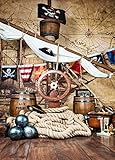 BELECO 5x7ft Fabric Pirate Backdrop Pirates Ship Deck Steering Wheel Skull Flag Background Pirate Theme Party Decorations Kids Boy Adult Birthday Baby Shower Photo Props