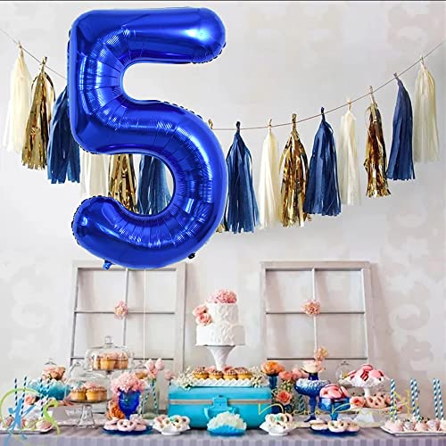 Image of TONIFUL 40 Inch Navy Blue Number 5 Balloons Large Foil 5th Birthday Decor