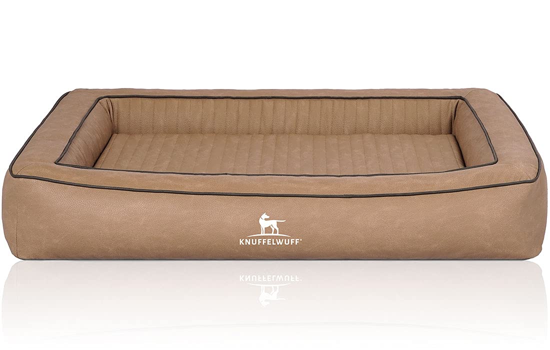 Knuffelwuff Orthopädisches Hundebett aus Laser gestepptem Kunstleder Montego M-L 85 x 65cm Camel