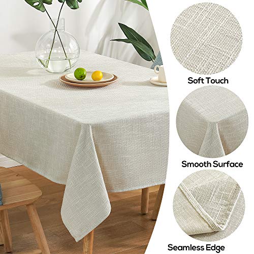 AmHoo Linen Tablecloth Burlap Rectangular Flax Heavy Duty Fabric Washable Table Covers for Home and Kitchen Dining Tabletop Decoration 54 x 84 Inch Beige