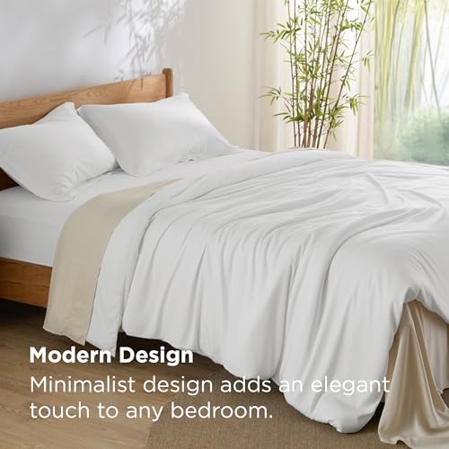 Bedsure Silky Cooling Duvet Cover King Size - 100% Rayon Derived from Bamboo Comforter Cover Set for Hot Sleepers, Breathable & Moisture-Wicking Bedding Set, White