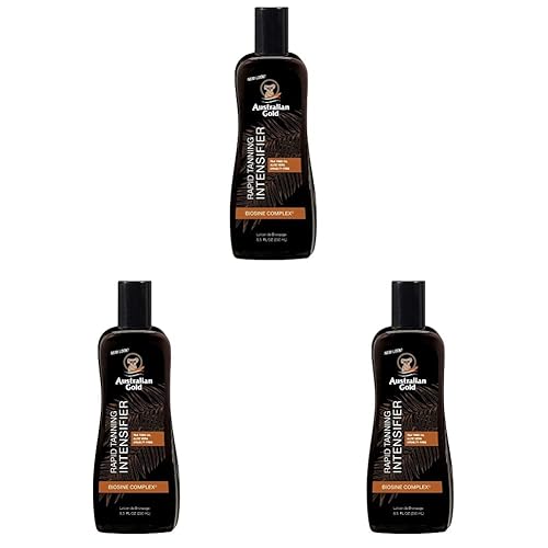 Australian Gold Loción intensificadora de bronceado rápido, 8.5 onzas líquidas, con aceite de árbol de té y aloe vera, vitamina E (paquete de 3)