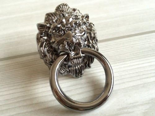 Drawer Knobs Dresser Pull Rings Kitchen Cabinet Door Knob Black Silver Lion Head Dresser Pull Knobs 2.75 in (70mm)