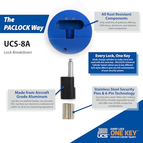 Image of PACLOCK's 8-Series Stepped-Back Puck, UCS, High Performance 6-Pin Cylinder, One Lock Keyed to a Number U-Pick! w / 2 Keys, Blue