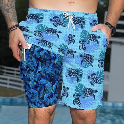 Swim Trunks 2 in 1 Swimming Trunks for Men Stretch 9" Inseam Summer Beach Shorts Sports Shorts3
