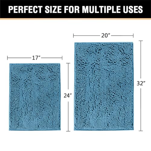 Tapis de bain chenille bleu de qualité supérieure et doux - 3