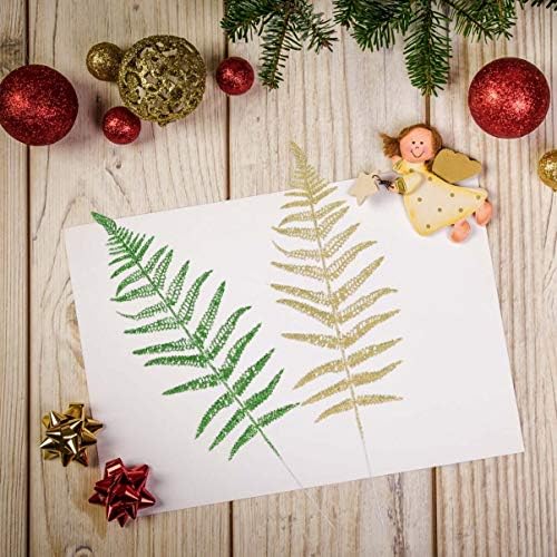 NUOBESTY 12pcs Christmas Persian Leaves Simulation Glitter Christmas Decorative Leaves Plastic Plants for Party Festival Decor Ornament