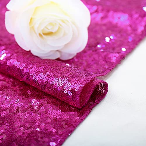Image of B-COOL Fuchsia Sequin Table Cloth 50x50 Inch Square Sequence Centerpieces Candy Sparkly Table Linens Glitter Tablecloths Wedding Indoor Outdoor Decoration