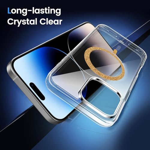 Image of AIBEX Back Cover Case Compatible with iPhone 14 Pro | Glitter Ring Cute Shiny Colorful Bling Case (Compatible with Magsafe) | Transparent PC+TPU Glossy Shiny Cover for Girls & Women - Gold