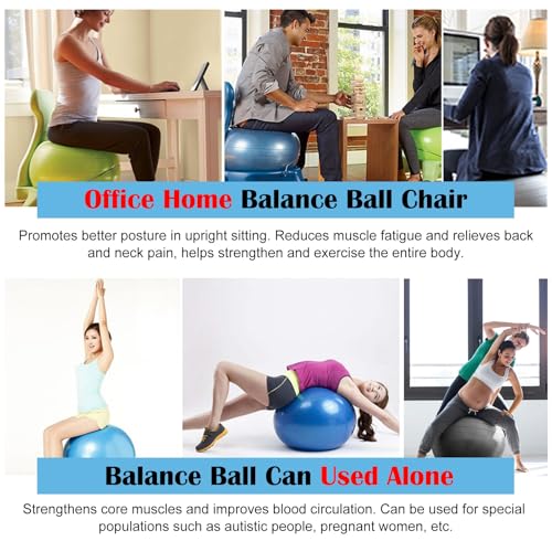 Image of Active Sitting Exercise Ball Chair for Adults - Ergonomic Office Yoga Ball Chairs, Improve Back Pain and Balance, Lockable Wheels, Foot Pump - Buy Now on Amazon