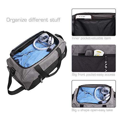 Rotot Sports Duffle Gym Bag, Men Women Duffel with Waterproof Shoe Compartment Pouch, Weekender Travel with a Water-resistant Insulated Wet Pocket Cooler (33L, Gray)