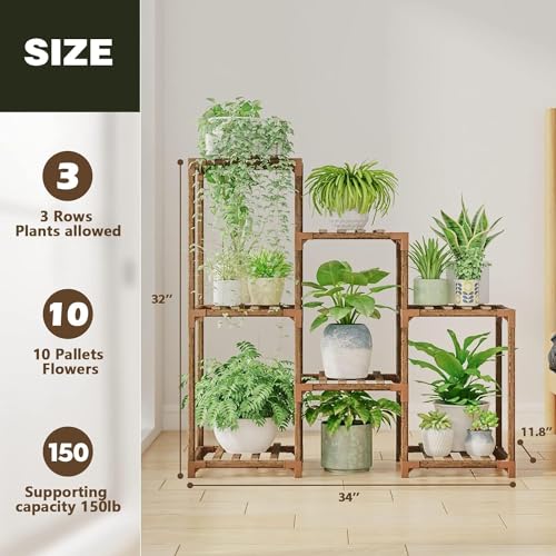 Image of Snazzy Plant Stand Indoor Outdoor Hexagonal Plant Stand for Multiple Plants Indoor Large Wooden Plant Shelf 7 Tiered Creative DIY Flowers Stand Rack for Living Room Balcony Patio Window