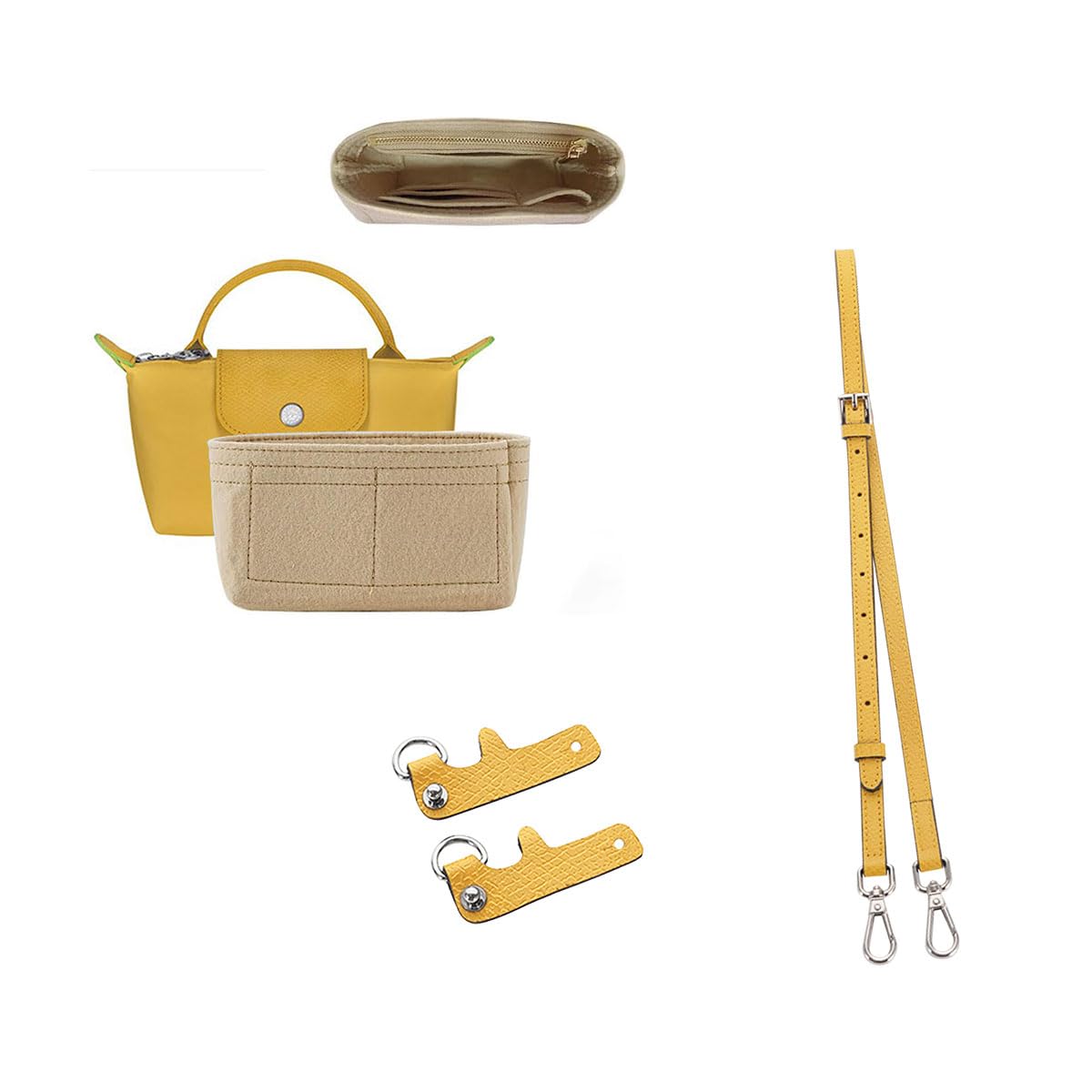 ChispeeChispee Bag Organizer for Longchamp Small Tote Bag Leather Shoulder Strap Set