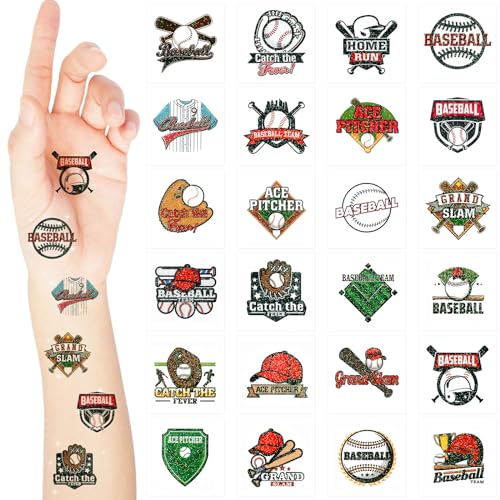 Landhoow EK-LANDHOOW-33217 240 Pcs Baseball Tattoos Temporary Glitter Face Tattoos Cool Body Sticker Costume Accessory Tattoos cover
