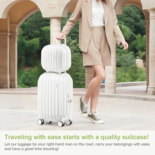 Joyway Carry on Luggage Airline Approved with Spinner Wheels, Hardside 20 Inch Carry-on Suitcases with TSA Lock(2 piece, White)2