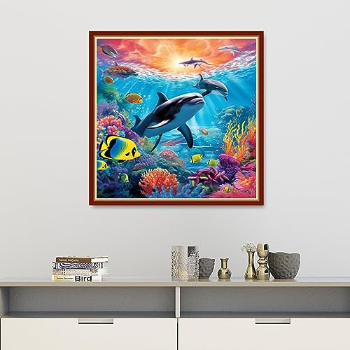 Image of Findvoor Stamped Cross Stitch Kits for Beginners Full Range of Cross Stitching Embroidery Pattern for Adults, 11CT DIY Needlepoint Embroidery Starter Kits-Underwater World 17.7x17.7 inch