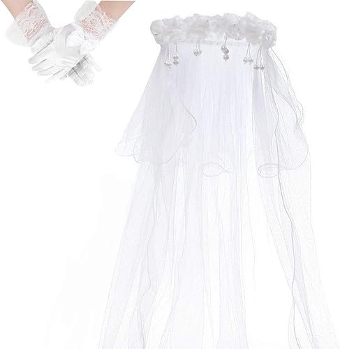 Miniatura 4 de WISSBLUE Niñas velo primera comunión y guantes,para niñas velo primera comunión, Blanco