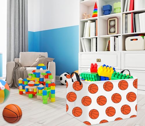 Image of Rectangular Kids Storage Basket Gift Basket Baby Storage Basket Cute Toy Storage Bin Organizer Shelf Book Basket Room Decor(Basketballs)