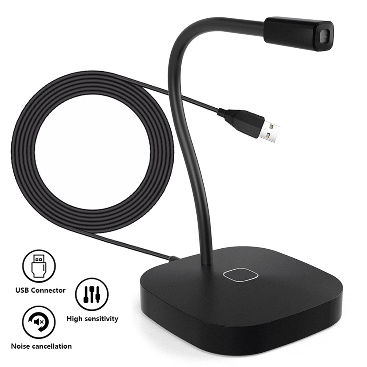 Microfono USB, microfono da gioco Plug & Play, microfono per streaming con pulsante muto, ideale per giochi, riunioni (nero)