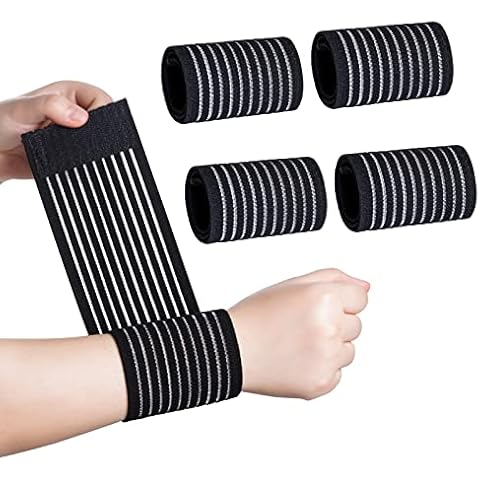 Rbenxia 4 Pieces of Black Elastic Wrist Compression Bandage Adjustable Wrist Strap Hand Brace Wraps Breathable Wristband for Stabilising Ligament, Joint Pain, Sport (40 cm) Cover