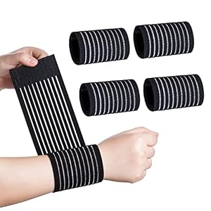 Rbenxia 4 Pieces of Black Elastic Wrist Compression Bandage Adjustable Wrist Strap Hand Brace Wraps Breathable Wristband for Stabilising Ligament, Joint Pain, Sport (40 cm)
