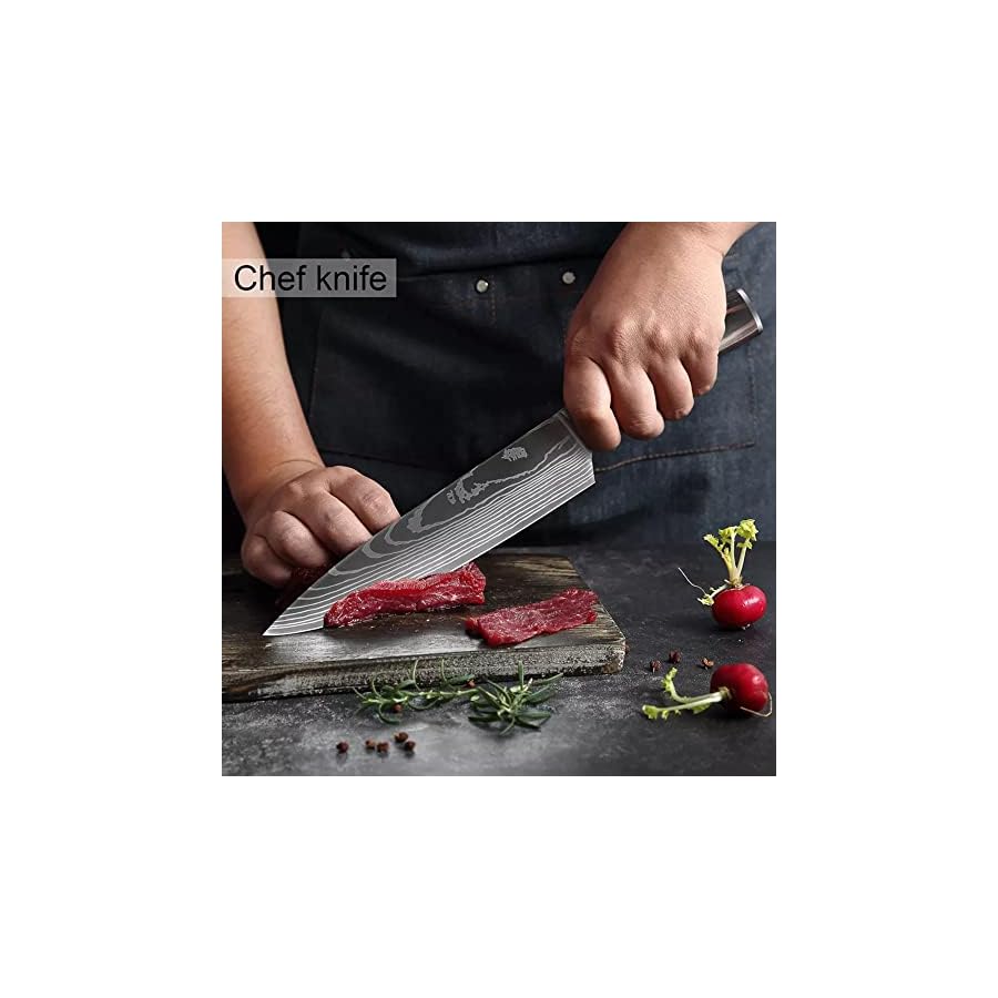 Epicurean-Cook-Majesty-Series-8-Piece-Premium-Japanese-Kitchen-Knife-Set-Ultra-Sharp-Laser-Damascus-Pattern-Professional-Chef-Hibachi-Knives-Juego-de-Cuchillos-para-Cocina-Profesional Epicurean Cook Majesty Series 8-Piece Premium Japanese Kitchen Knife Set - Ultra Sharp Laser Damascus Pattern - Professional Chef Hibachi Knives - Juego de Cuchillos para Cocina Profesional