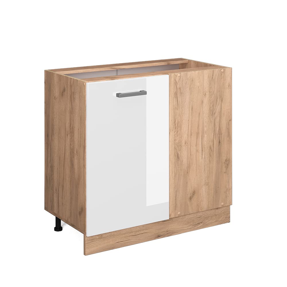 Vicco Corner cabinet Raul, White High Gloss, 86 cm without worktop, for flexible combination within modular kitchen systems