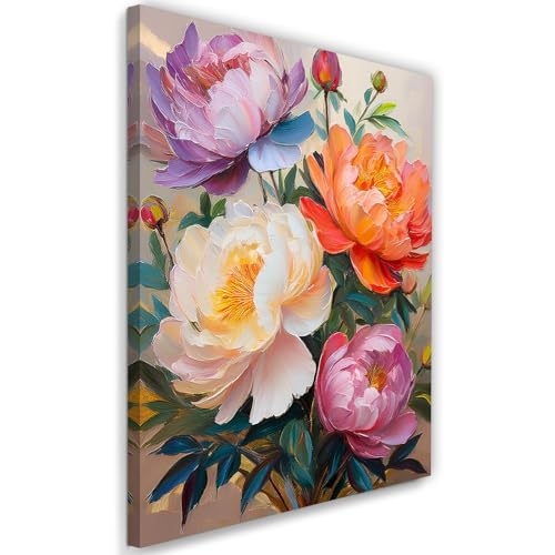 Feeby - Impression sur Toile - Tableau Decoration Murale - Pivoine peinte Fleur colorée - 40x60 1partie - Salon Peinture Tableaux - Moderne Reproductions...