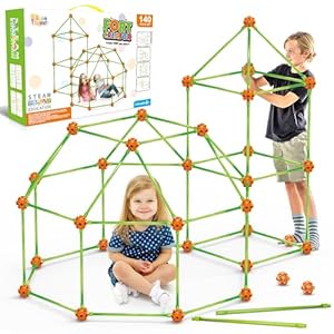 Fort Building Kit for Kids,STEM Construction Toys, Educational Gift for 3 4 5 6 7 8 9 10 11 12 Years Old Boys and Girls,Ultimate Creative Set for Indoor & Outdoors Activity,140 Pcs,Orange