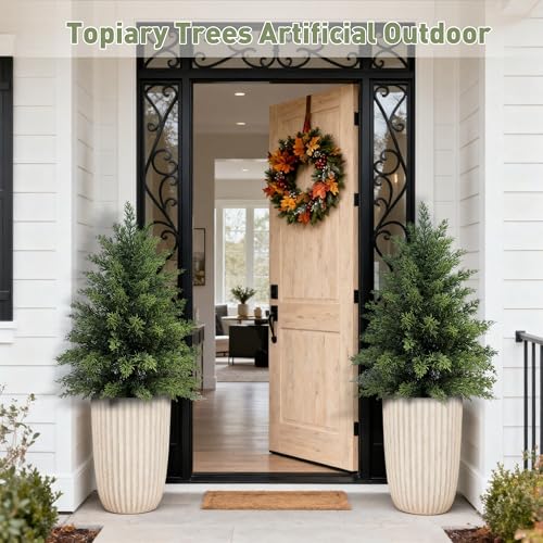 2 Pack 2ft Artificial Cedar Trees for Outdoors UV Resistant Potted Faux Topiary Plants - image 7